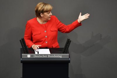 Merkel delivers a speech in Berlin on August 5