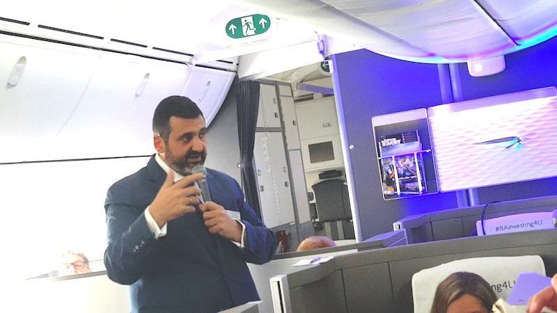 Alex Cruz, chairman of British Airways on board Boeing 787-9 Dreamliner