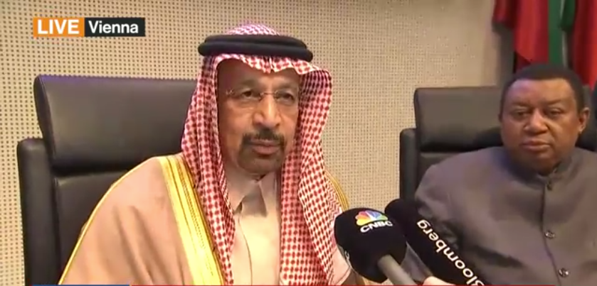 Khalid Al-Falih, Saudi Oil Minister speaks with journalists from Vienna about OPEC’s likely extension of oil supply cuts until the end of 2018.