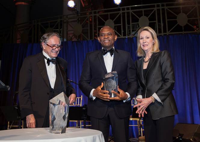  during the conferment of the prestigious Dwight Eisenhower Global Award for Entrepreneurship on Elumelu by Business Council for International Understanding(BCIU), at the Cipriani in New York City on Monday