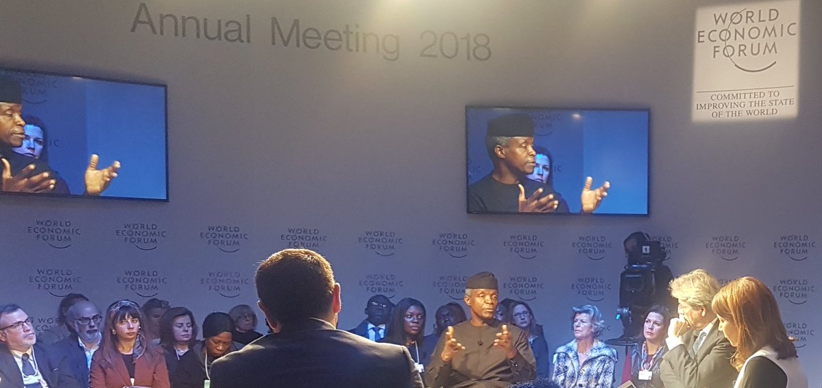 Osinbajo speaking on a panel on Migration issues at Davos