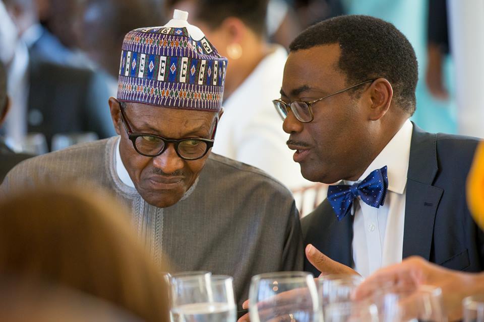 Muhammadu Buhari, Nigeria's president, and Akinwumi Adesina, the president of African Development Bank