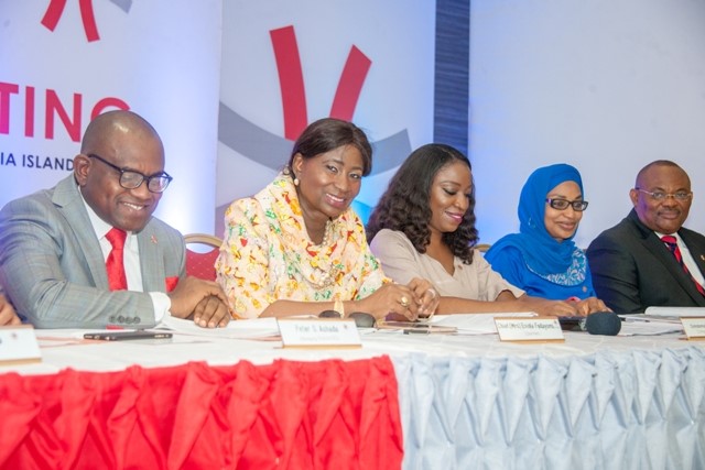 Peter Ashade, Managing Director/CEO, Africa Prudential Registrars (APR) Plc; Eniola Fadayomi, Chairman; Oyindamola Oyeduntan, Company Secretary; Ammuna Lawan Ali, Director; and Peter Elumelu, Director, at the 4th Annual General Meeting (AGM) of Africa Prudential Registrars Plc, held at Victoria Island, Lagos Businessamlive