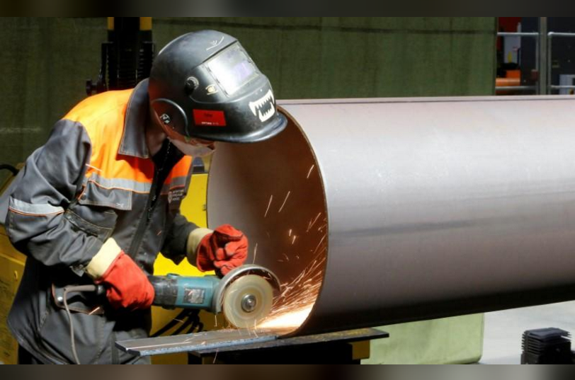 A man is seen at work at Zagorsk Pipe Plant (ZTZ), which launched the production of large-diameter pipes for Russian gas giant Gazprom, outside Moscow, Russia May 29, 2017.