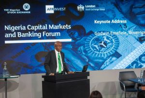 Emefiele ringing the opening bell last Friday, 27th October, at the London Stock Exchange