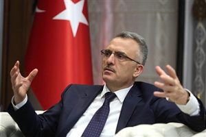 Naci Agbal, Turkey's finance minister, gestures whilst speaking during an interview at the Ministry of Finance building in Ankara, Turkey, on Thursday, July 28, 2016.