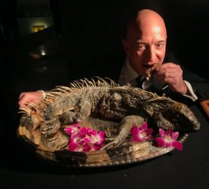Jeff Bezos tries the iguana