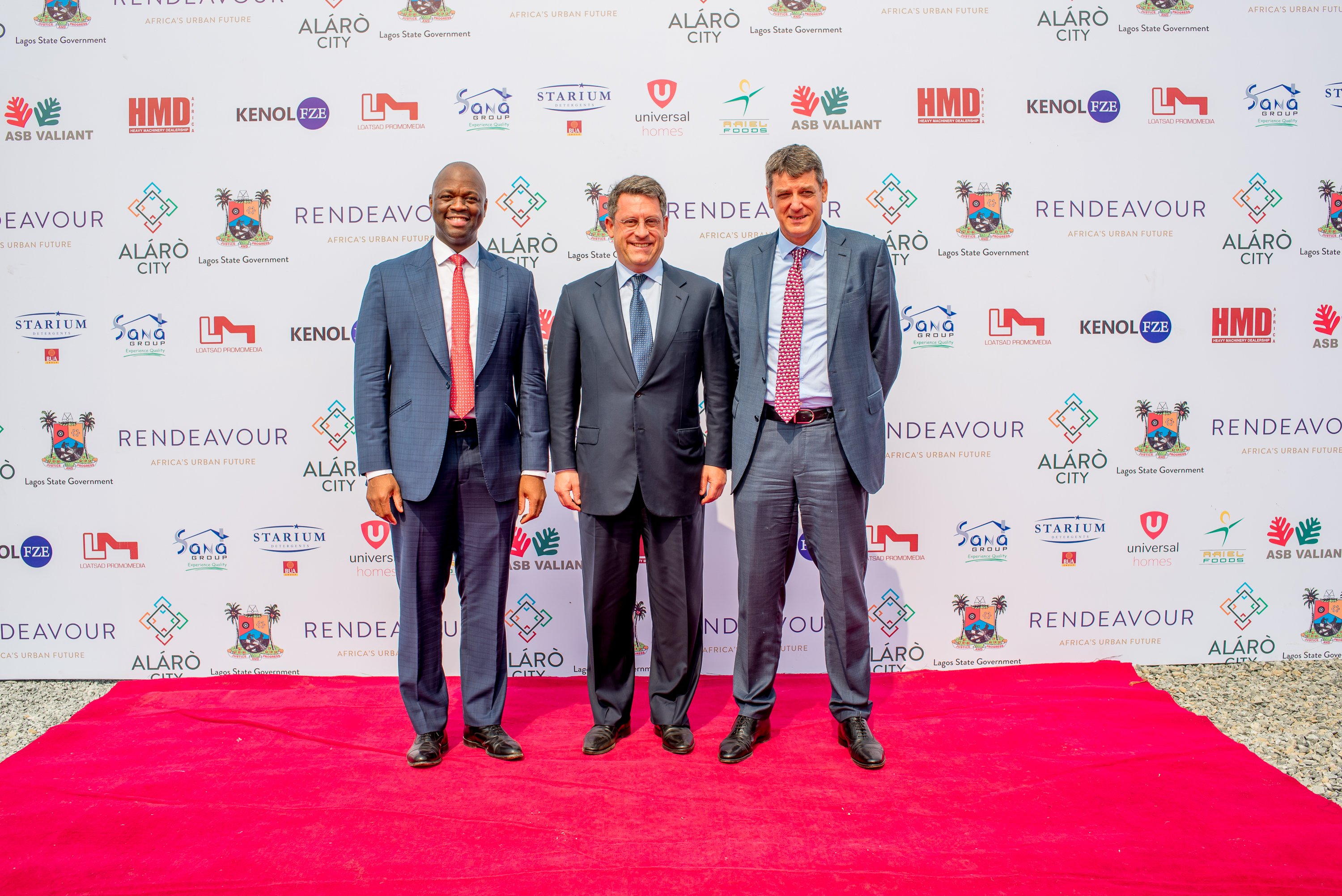 (L-R) Yomi Ademola, head West Africa; Frank Mosier, chairman; and Stephen Jennings, CEO and Founder, all of Rendeavour. At the launch of ArielFoods Company at Alaro City.