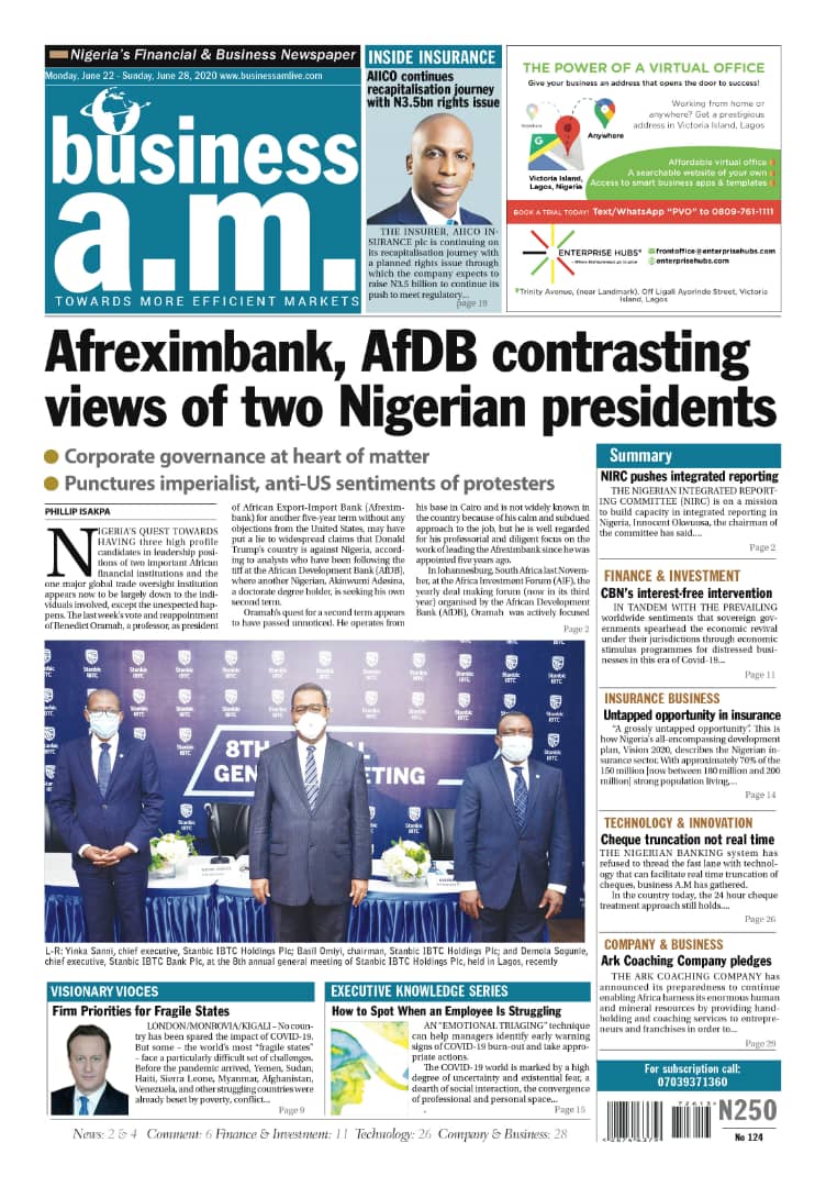 Business a.m. newspaper || Monday – Sunday: 22nd - 28th June 2020